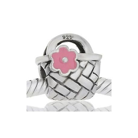 ABALORIOS BOLSO FLOR ESMALTE ROSA PAP639