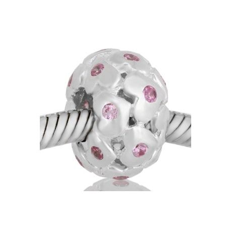ABALORIO CORAZONES PIEDRAS ROSA PAP313b