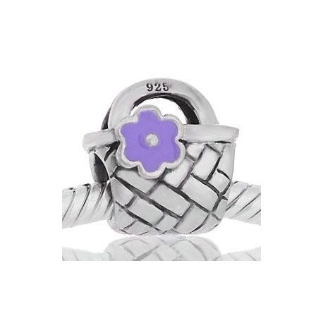 ABALORIOS BOLSO FLOR ESMALTE MORADO PAP639