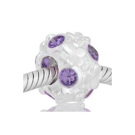 ABALORIO REDONDO CON FLORES Y PIEDRAS MALVA PAP185a