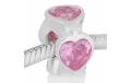 ABALORIO CORAZONES CON PIEDRA ROSA PAP561b