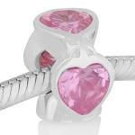 ABALORIO CORAZONES CON PIEDRA ROSA PAP561b