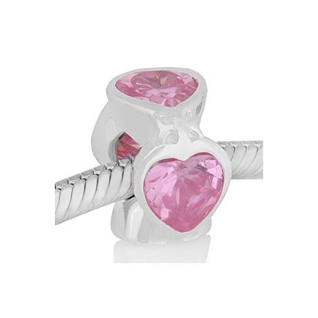 ABALORIO CORAZONES CON PIEDRA ROSA PAP561b