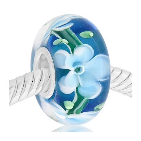 CRISTAL de MURANO azul flor blanca