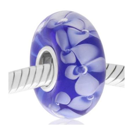 Cristal de murano azul con flores blnacas