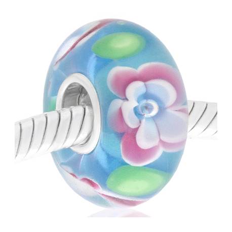 Cristal de Murano azul flores rosa y blancas