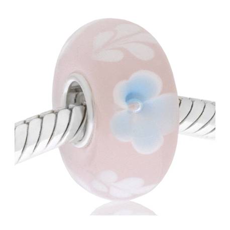 cristal de murano rosa flores blancas