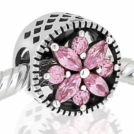 Abalorio flor piedras rosa