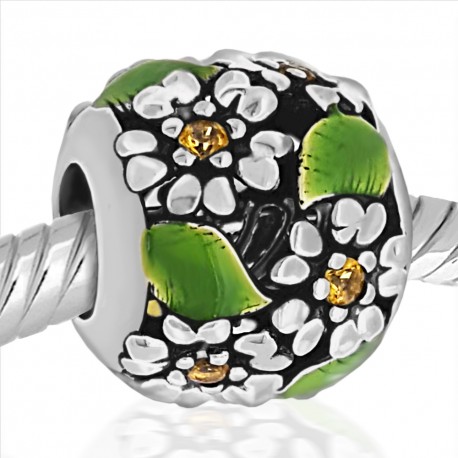 Abalorio Flores con hojas esmalte verde