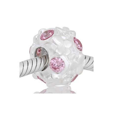 ABALORIO REDONDO CON FLORES Y PIEDRAS ROSA PAP185b