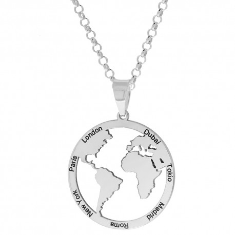Collar la bola del mundo con ciudades