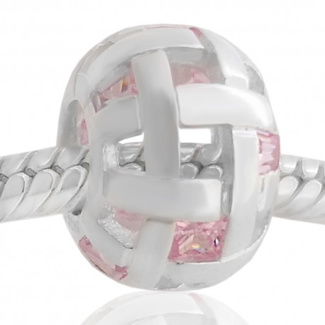 Abalorio redondo con piedras rosa